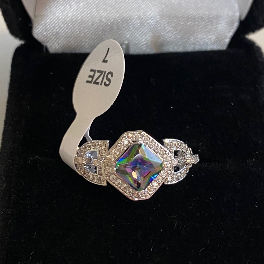 925 Sterling Silver Mystic Rainbow Diamond Ring - Picture 1 of 13